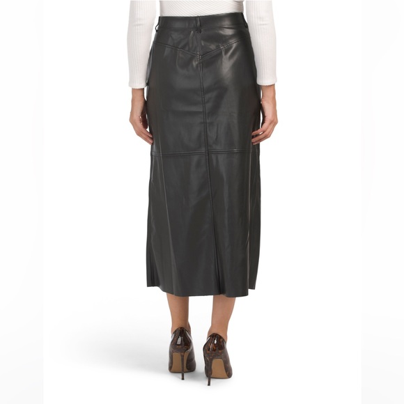 Max Studio Black Faux Leather Long Skirt with Front Slit Size Large NWT - Picture 2 of 13